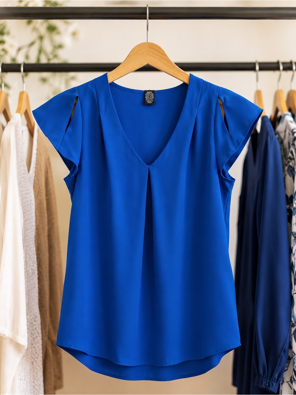 new directions Royal Blue V-Neck Flutter Sleeve Blouse